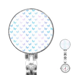 Light Blue Pink Butterflies Pattern Stainless Steel Nurses Watch by SpinnyChairDesigns