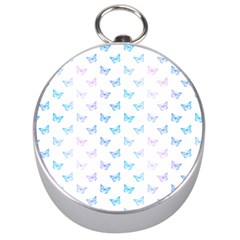 Light Blue Pink Butterflies Pattern Silver Compasses by SpinnyChairDesigns