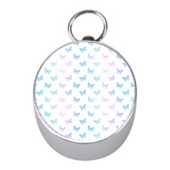 Light Blue Pink Butterflies Pattern Mini Silver Compasses by SpinnyChairDesigns