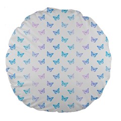 Light Blue Pink Butterflies Pattern Large 18  Premium Flano Round Cushions by SpinnyChairDesigns