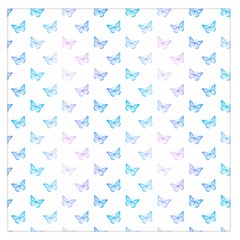 Light Blue Pink Butterflies Pattern Large Satin Scarf (square) by SpinnyChairDesigns