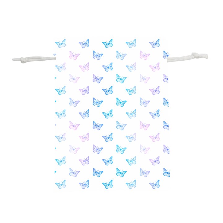 Light Blue Pink Butterflies Pattern Lightweight Drawstring Pouch (L)