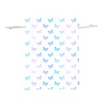 Light Blue Pink Butterflies Pattern Lightweight Drawstring Pouch (L) Back