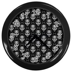 Grey Aliens Extraterrestrials Ufo Faces Wall Clock (black) by SpinnyChairDesigns