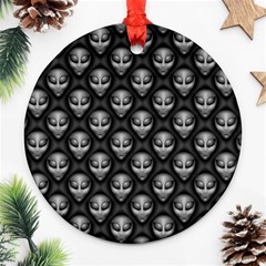 Grey Aliens Extraterrestrials Ufo Faces Round Ornament (two Sides) by SpinnyChairDesigns