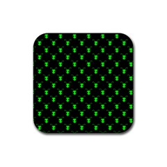 Neon Green Bug Insect Heads On Black Rubber Coaster (square)  by SpinnyChairDesigns