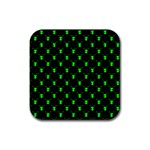 Neon Green Bug Insect Heads on Black Rubber Coaster (Square)  Front