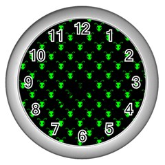 Neon Green Bug Insect Heads On Black Wall Clock (silver) by SpinnyChairDesigns