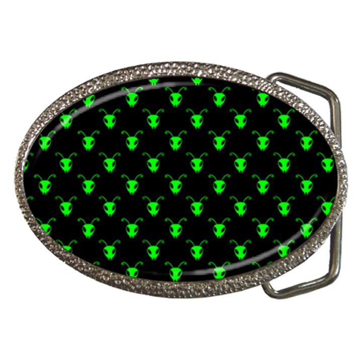 Neon Green Bug Insect Heads on Black Belt Buckles