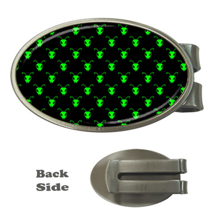 Neon Green Bug Insect Heads on Black Money Clips (Oval) 