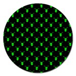 Neon Green Bug Insect Heads on Black Magnet 5  (Round) Front