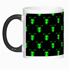 Neon Green Bug Insect Heads On Black Morph Mugs by SpinnyChairDesigns