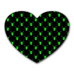 Neon Green Bug Insect Heads On Black Heart Mousepads by SpinnyChairDesigns