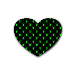 Neon Green Bug Insect Heads On Black Heart Coaster (4 Pack)  by SpinnyChairDesigns