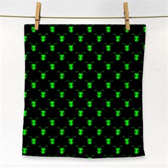 Neon Green Bug Insect Heads On Black Face Towel by SpinnyChairDesigns