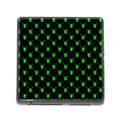 Neon Green Bug Insect Heads On Black Memory Card Reader (square 5 Slot) by SpinnyChairDesigns