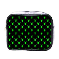 Neon Green Bug Insect Heads On Black Mini Toiletries Bag (one Side) by SpinnyChairDesigns