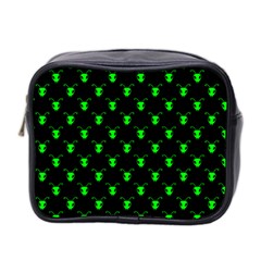 Neon Green Bug Insect Heads On Black Mini Toiletries Bag (two Sides) by SpinnyChairDesigns