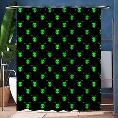 Neon Green Bug Insect Heads On Black Shower Curtain 60  X 72  (medium)  by SpinnyChairDesigns