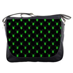 Neon Green Bug Insect Heads On Black Messenger Bag by SpinnyChairDesigns