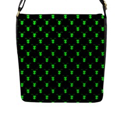 Neon Green Bug Insect Heads On Black Flap Closure Messenger Bag (l) by SpinnyChairDesigns