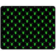 Neon Green Bug Insect Heads On Black Double Sided Fleece Blanket (medium)  by SpinnyChairDesigns