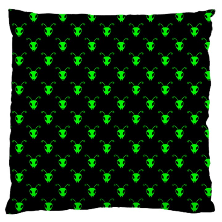 Neon Green Bug Insect Heads on Black Large Flano Cushion Case (One Side)