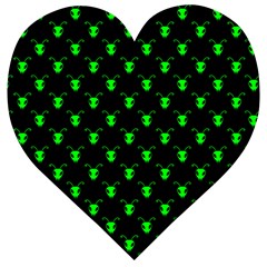 Neon Green Bug Insect Heads On Black Wooden Puzzle Heart by SpinnyChairDesigns