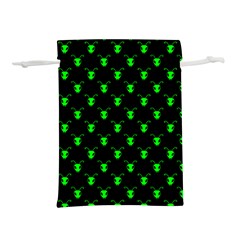 Neon Green Bug Insect Heads On Black Lightweight Drawstring Pouch (s) by SpinnyChairDesigns