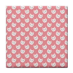 Cute Cat Faces White And Pink Tile Coaster by SpinnyChairDesigns