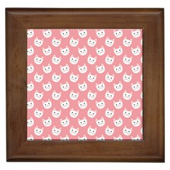 Cute Cat Faces White And Pink Framed Tile by SpinnyChairDesigns