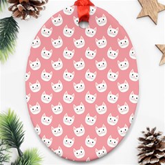 Cute Cat Faces White And Pink Ornament (oval) by SpinnyChairDesigns