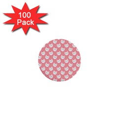 Cute Cat Faces White And Pink 1  Mini Buttons (100 Pack)  by SpinnyChairDesigns