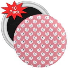 Cute Cat Faces White And Pink 3  Magnets (10 Pack)  by SpinnyChairDesigns