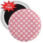 Cute Cat Faces White and Pink 3  Magnets (10 pack)  Front