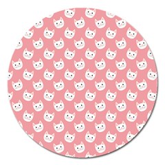 Cute Cat Faces White And Pink Magnet 5  (round) by SpinnyChairDesigns