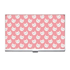 Cute Cat Faces White And Pink Business Card Holder by SpinnyChairDesigns