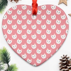 Cute Cat Faces White And Pink Heart Ornament (two Sides) by SpinnyChairDesigns