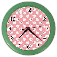 Cute Cat Faces White And Pink Color Wall Clock by SpinnyChairDesigns