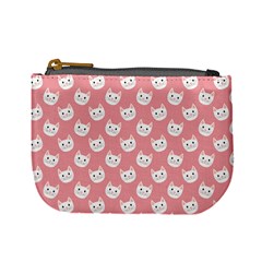 Cute Cat Faces White And Pink Mini Coin Purse by SpinnyChairDesigns