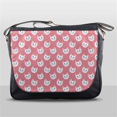 Cute Cat Faces White And Pink Messenger Bag by SpinnyChairDesigns