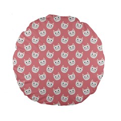 Cute Cat Faces White And Pink Standard 15  Premium Round Cushions by SpinnyChairDesigns