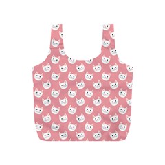 Cute Cat Faces White And Pink Full Print Recycle Bag (s) by SpinnyChairDesigns