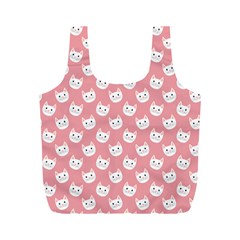 Cute Cat Faces White And Pink Full Print Recycle Bag (m) by SpinnyChairDesigns