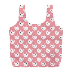 Cute Cat Faces White And Pink Full Print Recycle Bag (l) by SpinnyChairDesigns