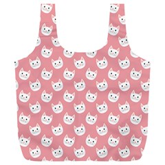 Cute Cat Faces White And Pink Full Print Recycle Bag (xl) by SpinnyChairDesigns