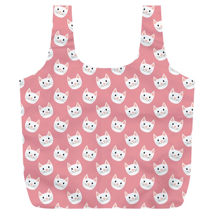 Cute Cat Faces White and Pink Full Print Recycle Bag (XL)