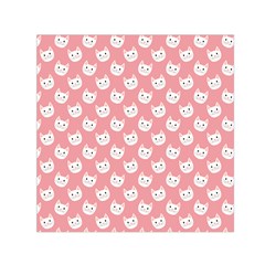 Cute Cat Faces White And Pink Small Satin Scarf (square) by SpinnyChairDesigns