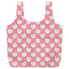 Cute Cat Faces White And Pink Full Print Recycle Bag (xxl) by SpinnyChairDesigns