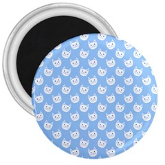 Cute Cat Faces White And Blue  3  Magnets by SpinnyChairDesigns